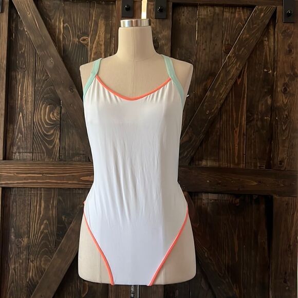 L *Space Maniac Retro White One Piece Swimsuit Sz- - Picture 5 of 11